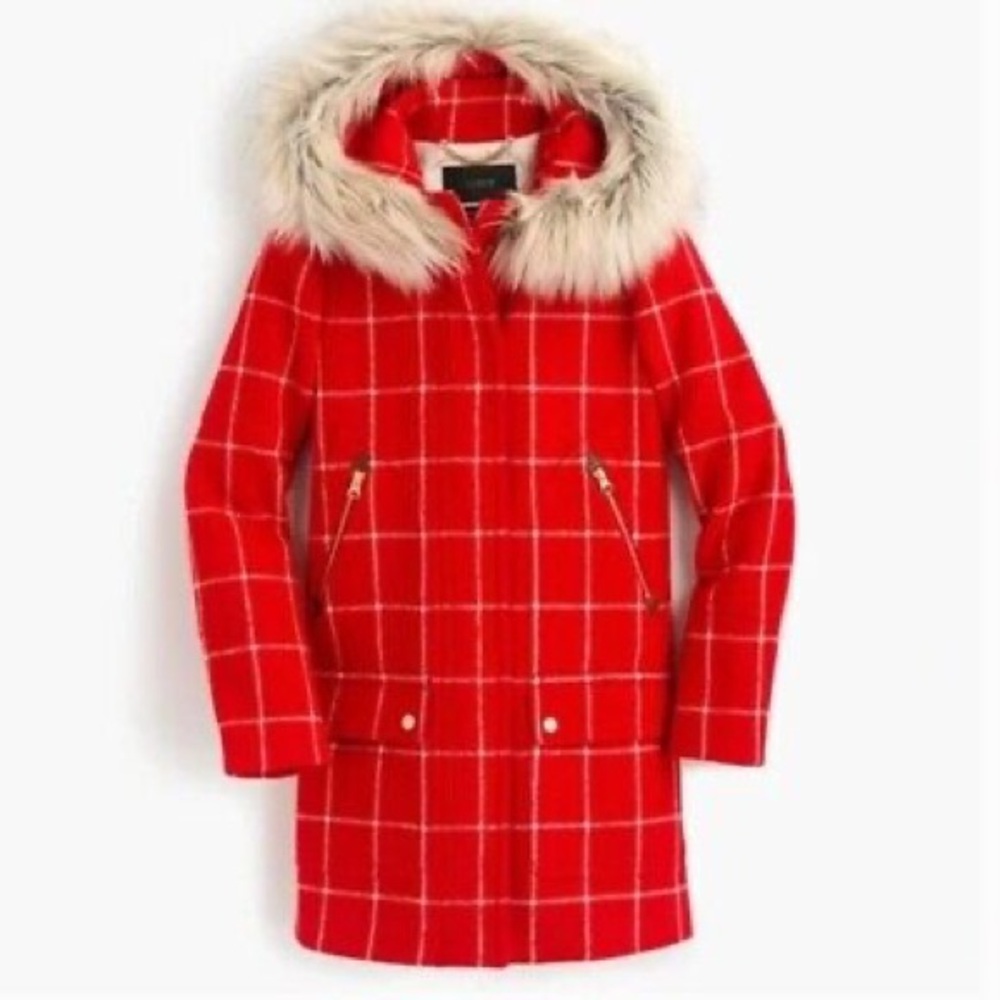 J. Crew Chateau Parka Wool Coat 0 Windowpane Plaid